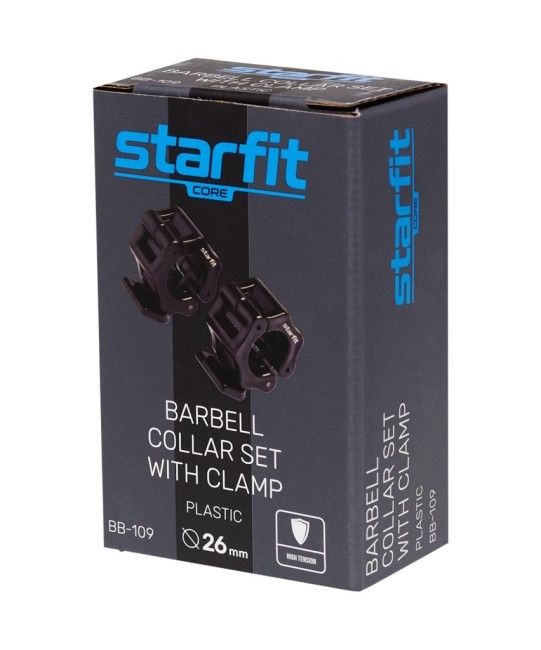 Замки с фиксатором для грифа STARFIT BB-109, d=26 мм, пластиковые, черный, 2 шт. (1041669) Замки с фиксатором для грифа STARFIT BB-109, d=26 мм, пластиковые, черный, 2 шт. (1041669)