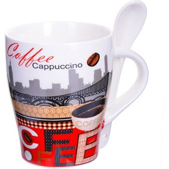 Кружка COFFEE 340 мл с ложкой LR (28471)