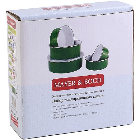 Набор мисок 5пр с/кр ЗЕЛЕНЫЙ 0,23/0,39/0,65/0,9/1,25л Mayer&Boch (30545)