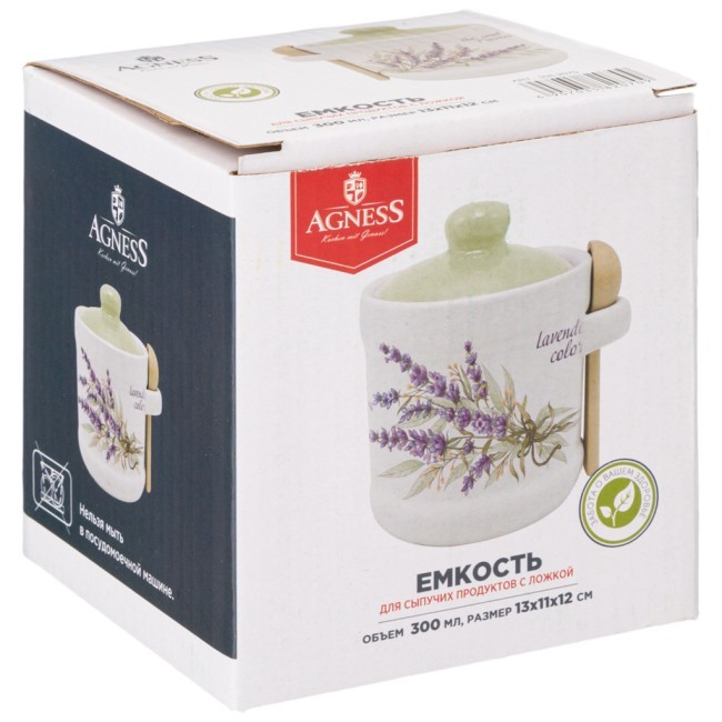 Емкость для сыпучих продуктов с ложкой "душа прованса" 13*11 см. выоста=12 см / 300 мл Agness (358-2070)