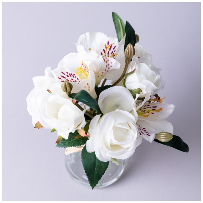 Букет искусственных цветов в круглой вазе высота= 16см Lefard (287-547)