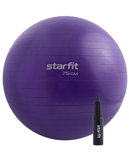 Фитбол Starfit GB-109 антивзрыв, 1200 гр, с ручным насосом, фиолетовый, 75 см (1676053)