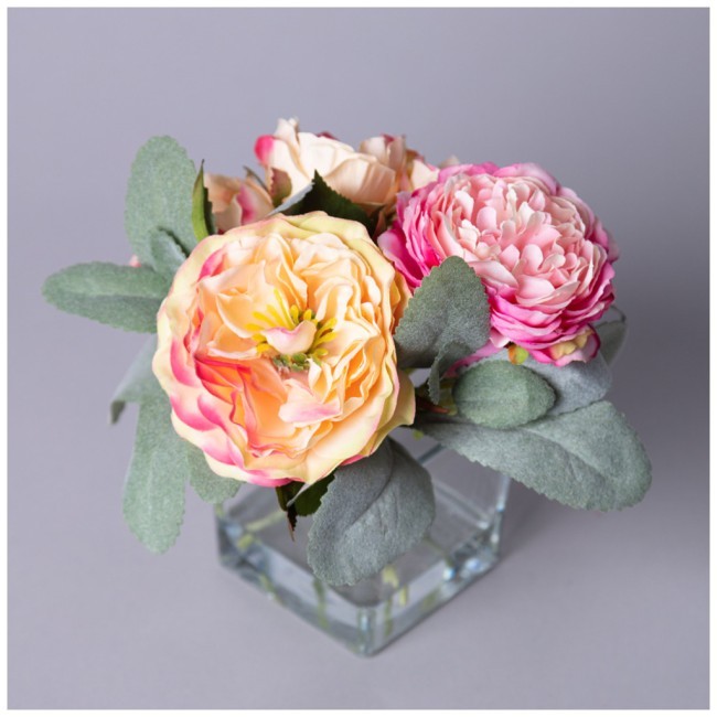 Букет искусственных цветов в квадратной вазе высота= 18см Lefard (287-555) Букет искусственных цветов в квадратной вазе высота= 18см Lefard (287-555)