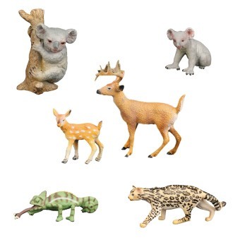 Набор фигурок животных серии "Мир диких животных": 2 коалы, 2 оленя, ягуар, хамелеон (набор из 6 фигурок) (MM211-230)