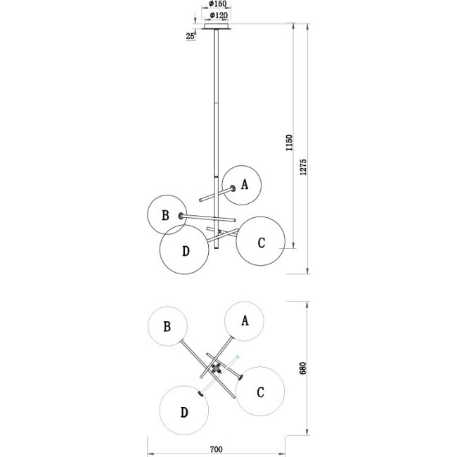 20MD2321-4G  Светильник потолочный 70*68*70см (TT-00001546)