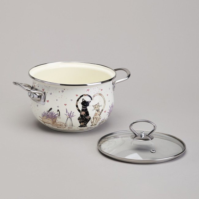 Кастрюля agness эмалированная со стеклянной крышкой серия "lavender cats", 2,8 л диа. 20см Agness (943-077) Кастрюля agness эмалированная со стеклянной крышкой серия "lavender cats", 2,8 л диа. 20см Agness (943-077)