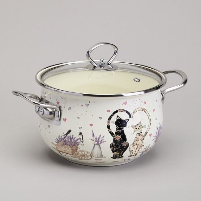 Кастрюля agness эмалированная со стеклянной крышкой серия "lavender cats", 2,8 л диа. 20см Agness (943-077) Кастрюля agness эмалированная со стеклянной крышкой серия "lavender cats", 2,8 л диа. 20см Agness (943-077)
