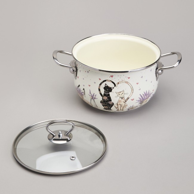 Кастрюля agness эмалированная со стеклянной крышкой серия "lavender cats", 2,8 л диа. 20см Agness (943-077) Кастрюля agness эмалированная со стеклянной крышкой серия "lavender cats", 2,8 л диа. 20см Agness (943-077)