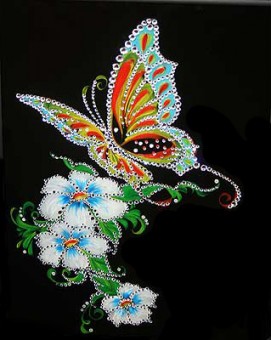 Картина Бабочка и белые цветы с кристаллами Swarovski (1320)