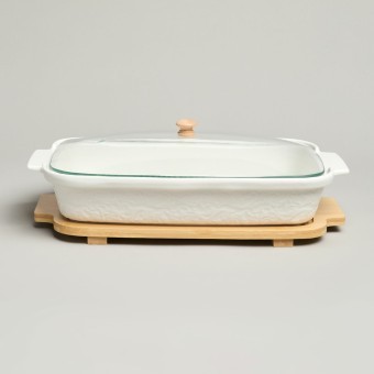 Блюдо для выпекания и сервировки lefard "muse" со стекл.крышкой на дер.подставке 34,5*21*11см 1400мл Lefard (587-243)