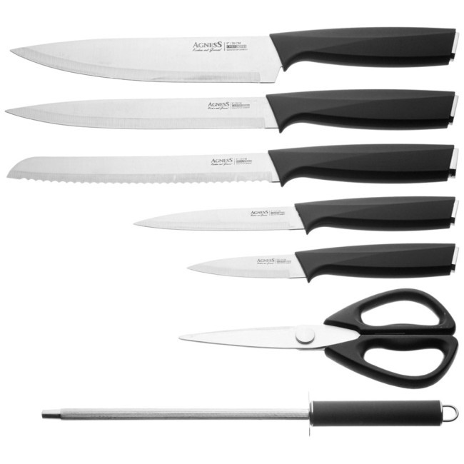 Набор ножей agness нжс на пластиковой вращающейся подставке 8 пр. Agness (911-762) Набор ножей agness нжс на пластиковой вращающейся подставке 8 пр. Agness (911-762)