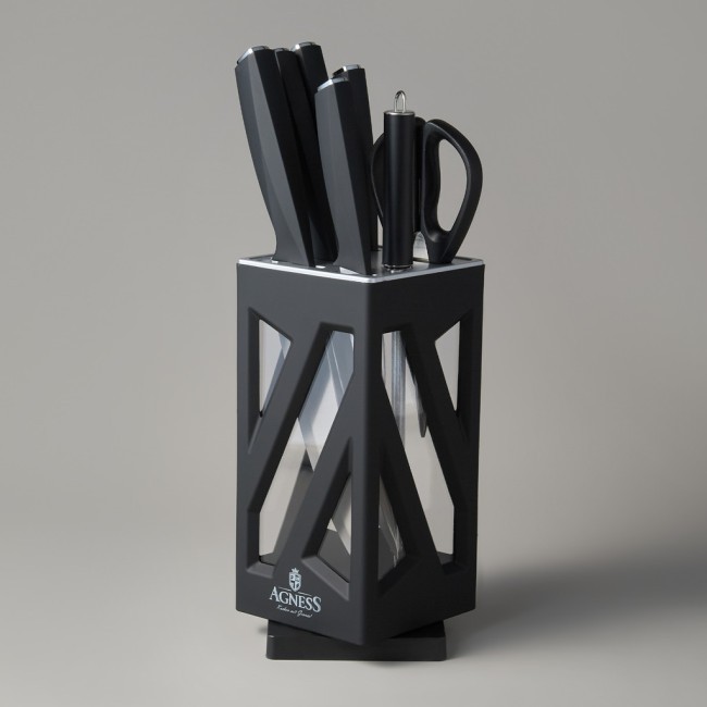 Набор ножей agness нжс на пластиковой вращающейся подставке 8 пр. Agness (911-762) Набор ножей agness нжс на пластиковой вращающейся подставке 8 пр. Agness (911-762)