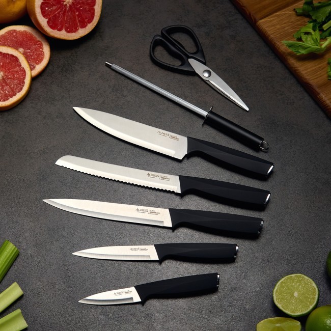 Набор ножей agness нжс на пластиковой вращающейся подставке 8 пр. Agness (911-762) Набор ножей agness нжс на пластиковой вращающейся подставке 8 пр. Agness (911-762)