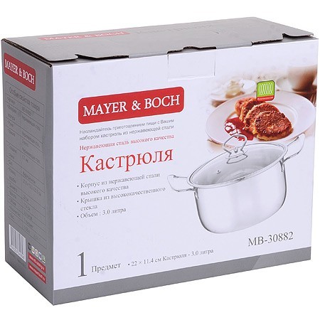 Кастрюля с крышкой 3,6л нерж/ст Mayer&Boch (30882) Кастрюля с крышкой 3,6л нерж/ст Mayer&Boch (30882)