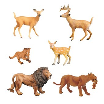 Набор фигурок животных серии "Мир диких животных": Семья львов и семья оленей (набор из 6 предметов) (MM211-285)