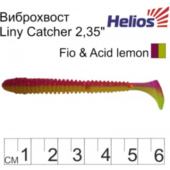 Виброхвост Helios Liny Catcher 2,35"/6 см, цвет Fio & Acid lemon 12 шт HS-5-027 (77701)