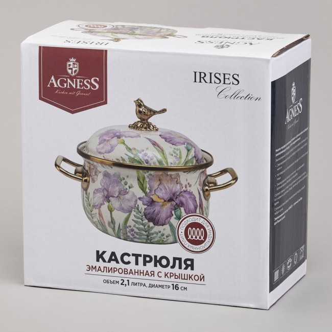 Кастрюля agness эмалированная с крышкой серия фландрия, 2,1л, диа.16см Agness (950-591)