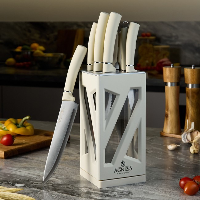 Набор ножей agness нжс на пластиковой вращающейся подставке 8 пр. Agness (911-760) Набор ножей agness нжс на пластиковой вращающейся подставке 8 пр. Agness (911-760)