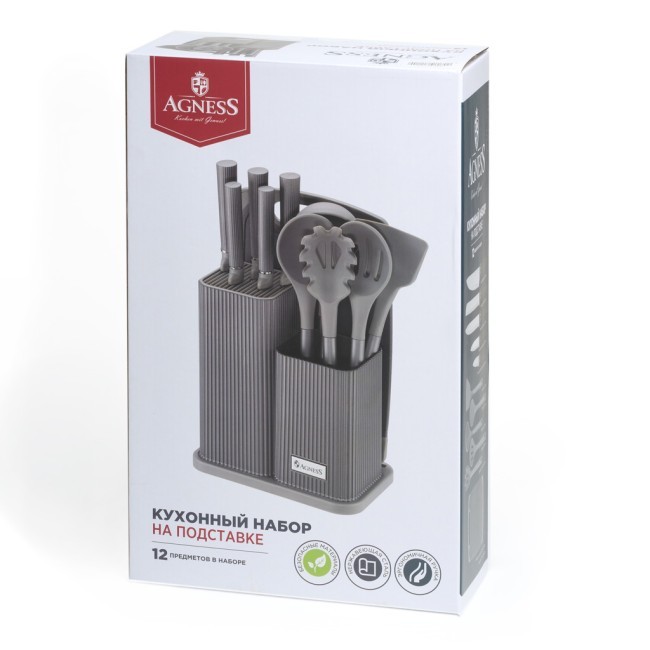 Набор agness из 12пр: 5 ножей,доска,подставка,половник,ложка,лопатка,шумовка,ложка для спагетти Agness (671-214) Набор agness из 12пр: 5 ножей,доска,подставка,половник,ложка,лопатка,шумовка,ложка для спагетти Agness (671-214)