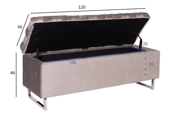 Банкетка велюр серо-беж. 120*40*46см для хранения (TT-00010684)
