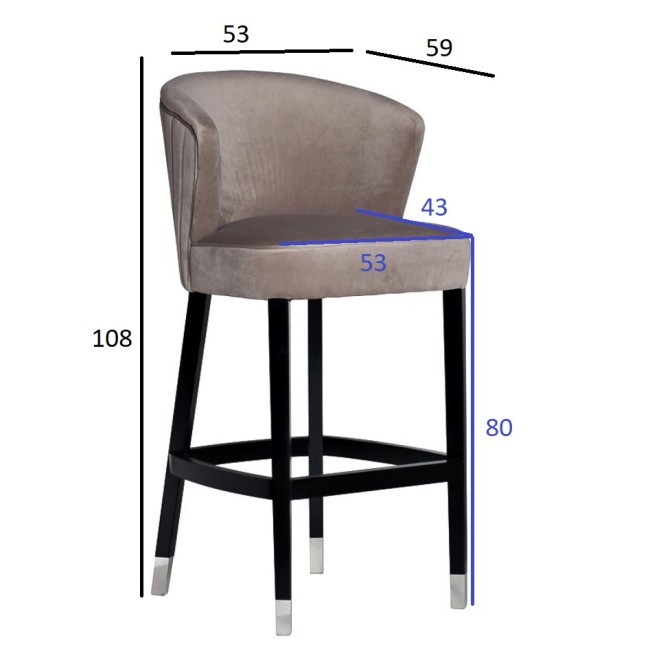 Стул барный велюр жемчужно-серый 53*59*108см (TT-00001484)