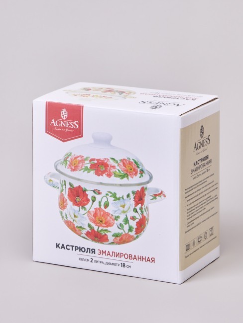 Кастрюля agness эмалированная с эмал.крышкой серия "маки", 2.0 л, 18*11 см Agness (934-741)
