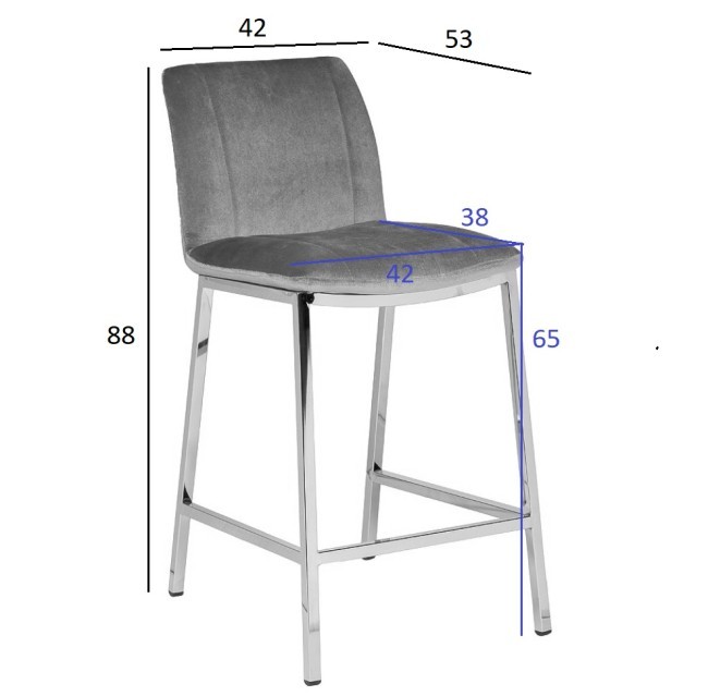 Стул барный велюр серый 42*53*88см (TT-00006428)