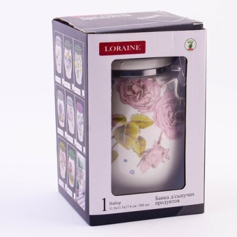 Банка для сыпучих 900мл Розовый сад доломит/металл LR (60256) Банка для сыпучих 900мл Розовый сад доломит/металл LR (60256)