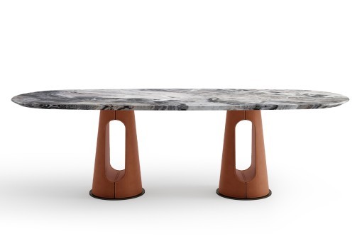 Стол обеденный, мрамор Venetian Brown, экокожа терракота 220*100*75см (TT-00013050)