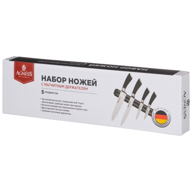 Набор ножей agness 5 пр.с магнитным держателем и ручкой из нерж.стали Agness (911-047) Набор ножей agness 5 пр.с магнитным держателем и ручкой из нерж.стали Agness (911-047)
