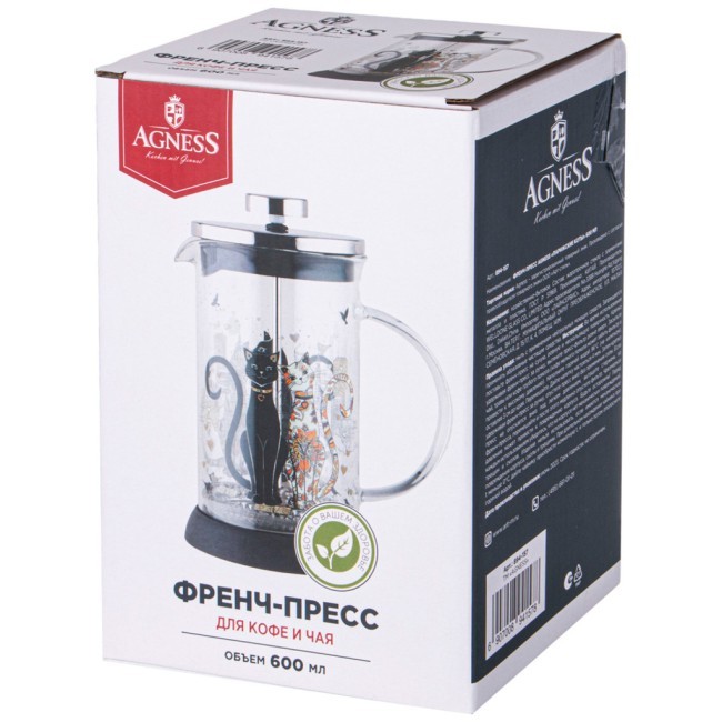 Френч-пресс agness "парижские коты" 600 мл Agness (894-157)