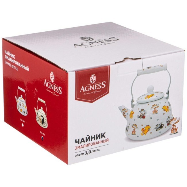 Чайник agness эмалированный, 3,0л, серия "парижские коты" Agness (934-392) Чайник agness эмалированный, 3,0л, серия "парижские коты" Agness (934-392)