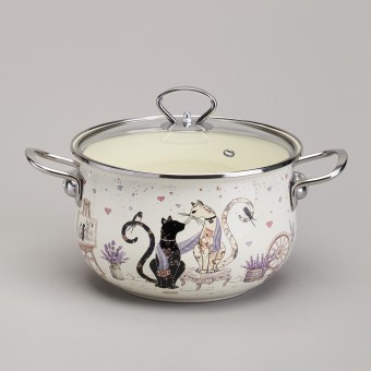 Кастрюля agness эмалированная со стеклянной крышкой серия "lavender cats", 3,8 л диа. 22см Agness (943-078) Кастрюля agness эмалированная со стеклянной крышкой серия "lavender cats", 3,8 л диа. 22см Agness (943-078)