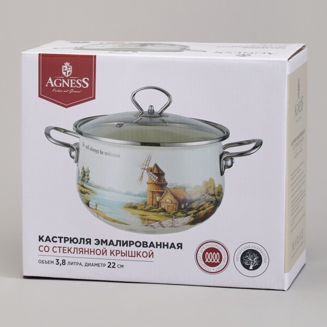 Кастрюля agness эмалированная со стеклянной крышкой серия "lavender cats", 3,8 л диа. 22см Agness (943-078) Кастрюля agness эмалированная со стеклянной крышкой серия "lavender cats", 3,8 л диа. 22см Agness (943-078)
