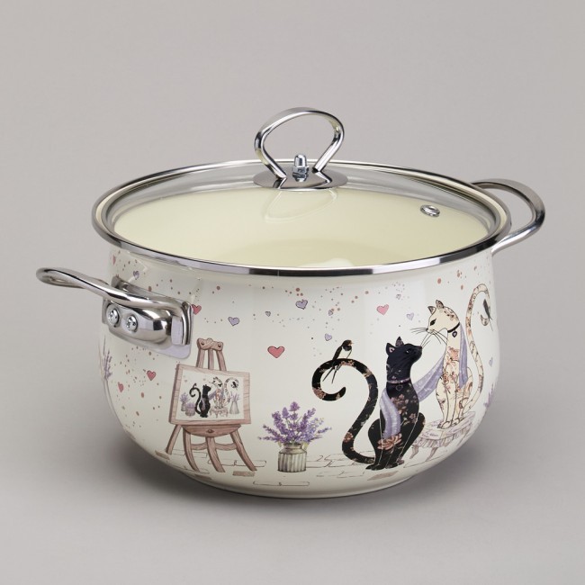Кастрюля agness эмалированная со стеклянной крышкой серия "lavender cats", 3,8 л диа. 22см Agness (943-078) Кастрюля agness эмалированная со стеклянной крышкой серия "lavender cats", 3,8 л диа. 22см Agness (943-078)