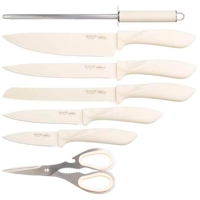 Набор ножей agness с ножницами и мусатом на пластиковой подставке, 8 предметов Agness (911-623) Набор ножей agness с ножницами и мусатом на пластиковой подставке, 8 предметов Agness (911-623)