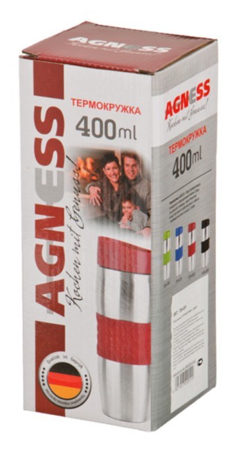 Термокружка agness 400 мл. с силиконовой вставкой и кнопкой-стоппером Agness (709-053) Термокружка agness 400 мл. с силиконовой вставкой и кнопкой-стоппером Agness (709-053)