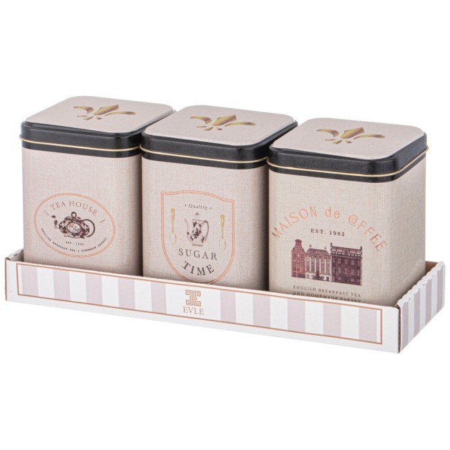 Набор емкостей для хранения "english breakfast" из 3-х штук, 9х9х12,5 см, 1л Agness (949-064) Набор емкостей для хранения "english breakfast" из 3-х штук, 9х9х12,5 см, 1л Agness (949-064)