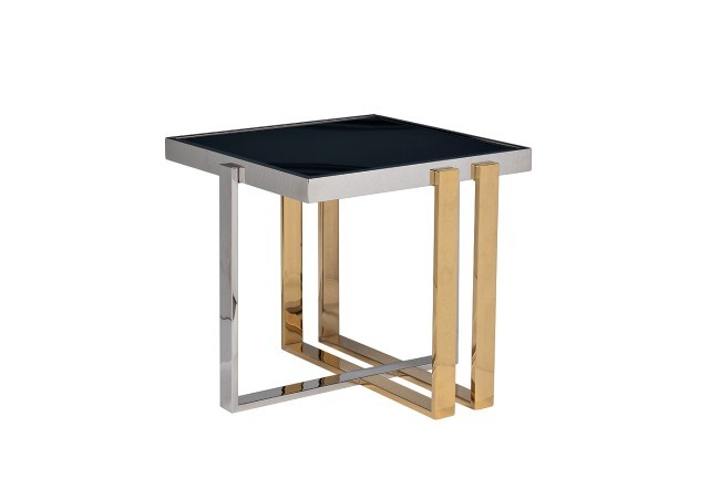 Стол журнальный черн.стекло/хром+золото 55*55*55см (TT-00013135)