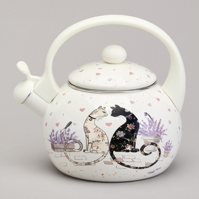 Чайник agness эмалированный со свистком серия "lavander cats", 2,2 л Agness (943-074)