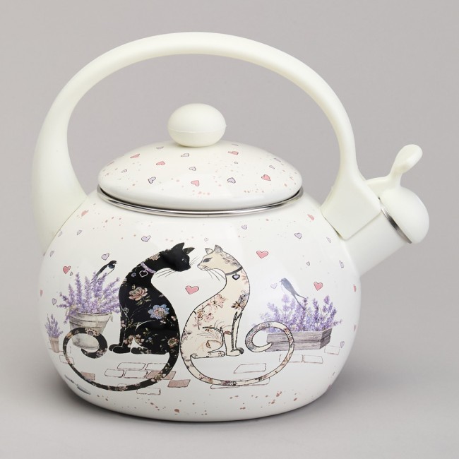 Чайник agness эмалированный со свистком серия "lavender cats", 2,2 л Agness (943-074)