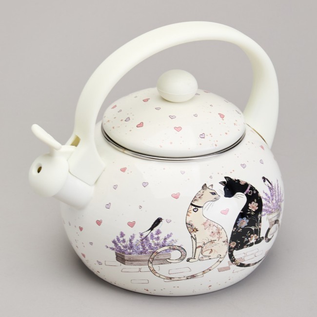 Чайник agness эмалированный со свистком серия "lavender cats", 2,2 л Agness (943-074)