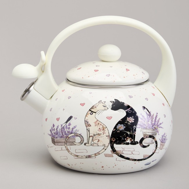 Чайник agness эмалированный со свистком серия "lavender cats", 2,2 л Agness (943-074)