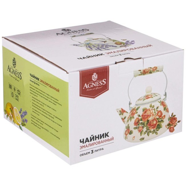 Чайник agness эмалированный, 3,0 л, серия "корейская роза" Agness (934-397) Чайник agness эмалированный, 3,0 л, серия "корейская роза" Agness (934-397)
