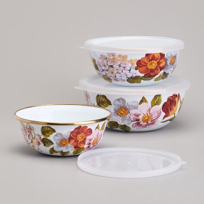 Набор мисок agness эмалированных с пластик.крышками, серия фландрия 6пр 0,6/0,9/1,3л диа. 14/16/18см Agness (950-595)