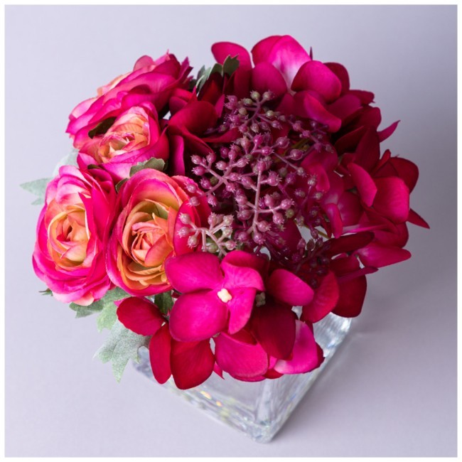 Букет искусственных цветов в квадратной вазе высота= 16см Lefard (287-550)