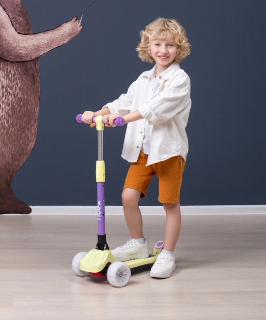 БЕЗ УПАКОВКИ Самокат 3-х колесный Juicy R, 120/80 мм, желтый/фиолетовый (2106806) БЕЗ УПАКОВКИ Самокат 3-х колесный Juicy R, 120/80 мм, желтый/фиолетовый (2106806)