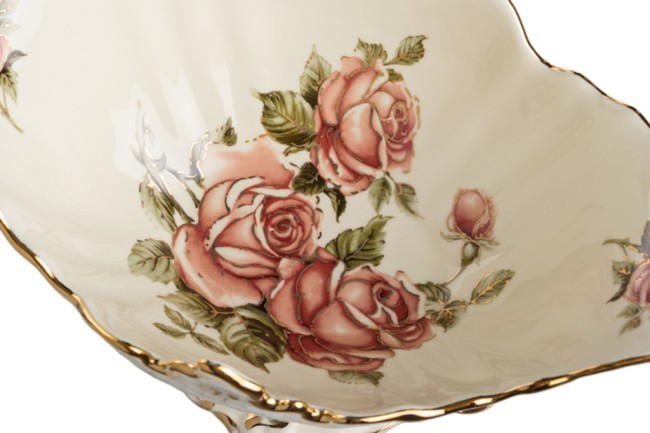 Фруктовница-ладья на ножке "корейская роза" 33,5*19 см высота=21 см Lefard (215-051)