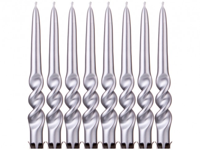 Набор свечей из 8 шт. 23,5/2,2 см. металлик серебряный Adpal (348-632)
