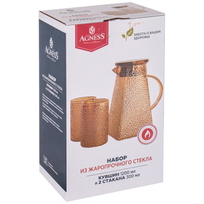 Набор кувшин 1,2 л  и 2 стакана 300 мл Agness (887-164)